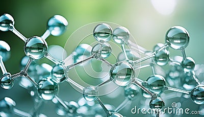 Nanotechnology and molecular engineering. Complex molecule structure. Scientific Sstudy representation in green color. Generative Stock Photo
