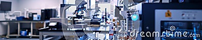 A nanotechnology research lab filled with advanced equipment for creating and testing nanodevices Stock Photo