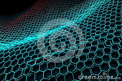 Nanotechnology structure of hexagonal nano material. Macro abstract futuristic network of neurons and neural networking. Stock Photo
