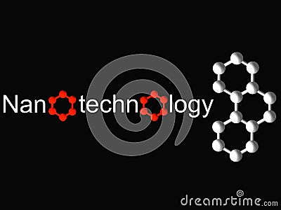 Nanotechnology symbol and white molecule on black Stock Photo