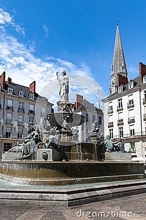 Nantes, beautiful city in France, the fountain place Royale Editorial Stock Photo