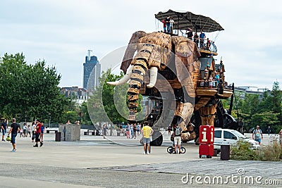 Nantes, France - August 20th 2018: A wooden elephant for tourists Editorial Stock Photo