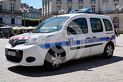 Car police municipale french Municipal police logo and sign on Renault kangoo Editorial Stock Photo