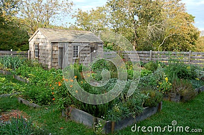 Nantucket, MA: Coffin House Colonial Garden Stock Photo