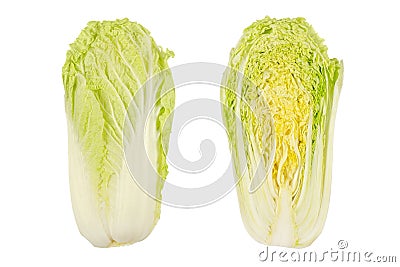 Napa cabbage, whole and half, Chinese cabbage, top view Stock Photo