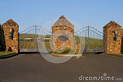 Napa Valley vineyard and mansion behind the gates Stock Photo