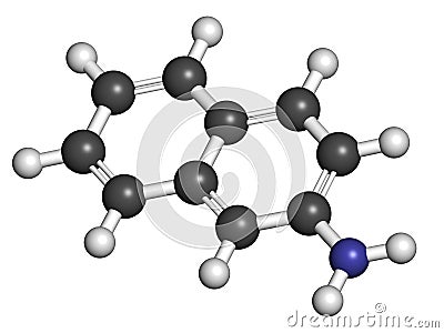 2-naphthylamine carcinogen molecule. Sources include cigarette smoke. May play a role in development of bladder cancer. Stock Photo