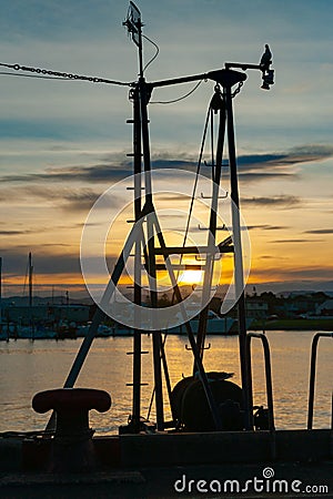 Napier waterfront, Westshore, Ahuriri, fishing boats rigging silhouette Stock Photo