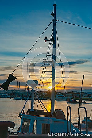 Napier waterfront, Westshore, Ahuriri, fishing boats rigging silhouette Stock Photo