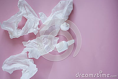 napkins and cures for a cold on a pink background Stock Photo