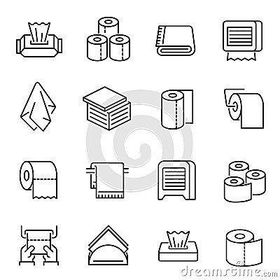 Napkins and toilet paper vector linear icons set Vector Illustration