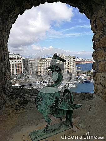 Naples - Bronze rooster at Castel dell`Ovo Editorial Stock Photo