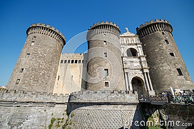 NAPLES, ITALY - AUGUST 19: Tourist visiting Castle Nouvo on August 19, 2013 in Naples, Italy. Editorial Stock Photo