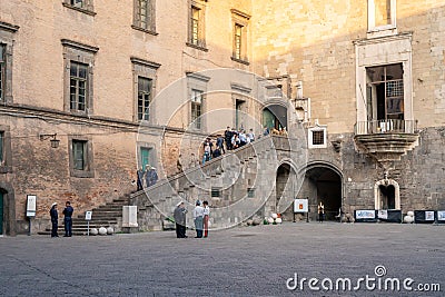 Naples, Italy - 30.10.2019: Courtyard of The medieval castle of Maschio Angioino or Castel Nuovo New Castle, Naples, Italy. Editorial Stock Photo