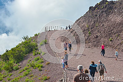 Naples, ITALY, JUNE 01: Tourists climbing mount Vesuvius, in Naples, Italy on June 01, 2016 Editorial Stock Photo