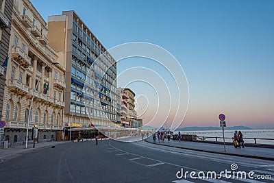 Naples, Italy, May 19, 2022: Sunset view of the seaside promenad Editorial Stock Photo