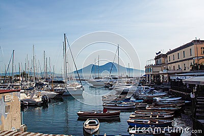 View of Santa Lucia port and castle burg Editorial Stock Photo