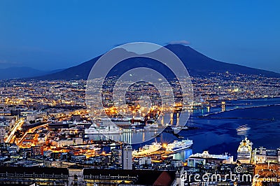 Naples and Vesuvius panoramic view at night, Italy Stock Photo