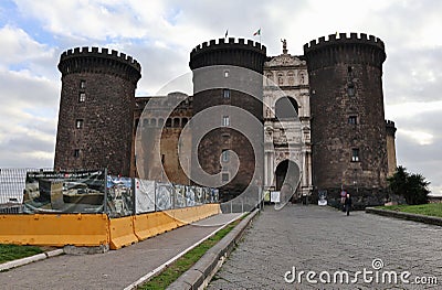 Napoli - Castel Nuovo da via Cristoforo Colombo Editorial Stock Photo
