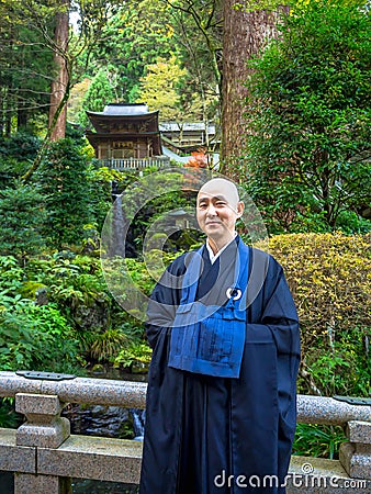 Nara, Japan - July 26, 2017: Unidentified monk wearing a blue cloths at Todai Ji Temple, in Tokyo Editorial Stock Photo