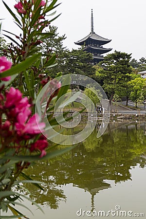 Nara, Japan - May 30, 2017: View of the Five Storied Pagoda of Editorial Stock Photo