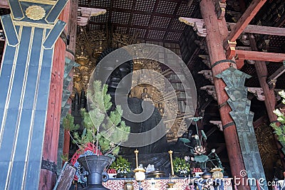 Daibutsu - the great Buddha, located at the great Buddha hall a Editorial Stock Photo