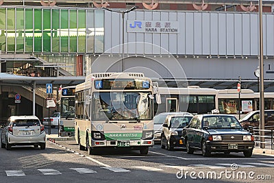 Nara train station with busses and traffic Editorial Stock Photo