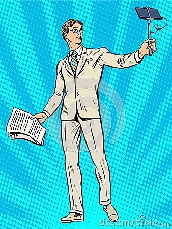 Narcissism businessman Apollo Narcissus makes a selfie Vector Illustration