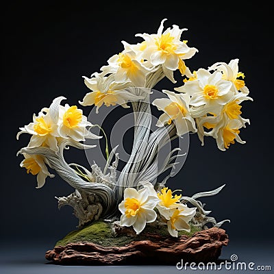 Narcissus Bonsai: Hyper-realistic Taxidermy Sculpture With Swirling Vortexes Stock Photo