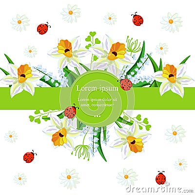 Narcissus flowers background Vector. Spring Holidays illustrations Vector Illustration