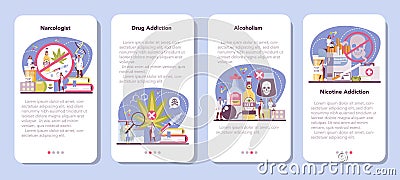 Narcologist mobile application banner set. Professional medical Vector Illustration