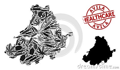 Narcotic Collage Map of Avila Province and Watermark Health Care Watermark Vector Illustration