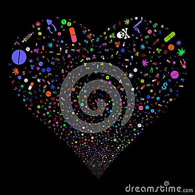 Narcotic Drugs Fireworks Heart Vector Illustration