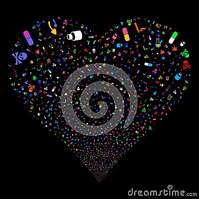 Narcotic Drugs Fireworks Heart Vector Illustration