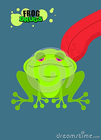 Narcotic frog. Acid Toad. Narcotic amphibious. Tongue licking ad Vector Illustration