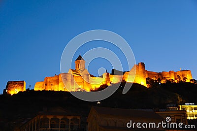 Narikala Fortress at night, Tibilisi Georgia Stock Photo