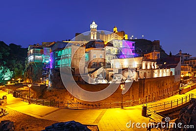 Narikala and Abanotubani at night, Tbilisi, Georgia Stock Photo