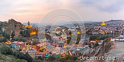 Narikala and Old town at sunset, Tbilisi, Georgia Stock Photo