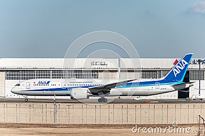 NARITA - JAPAN, JANUARY 25, 2017: JA837A Boeing 787 Dreamliner All Nippon Airways Ready to take Off in International Narita Airpor Editorial Stock Photo