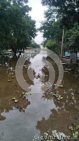 Narmada river swelled by heavy rain Stock Photo
