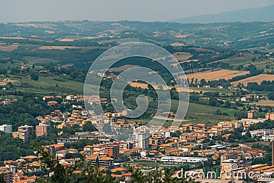Narni Scalo Terni, Umbria, Italy - View of the industrial part of the city, highway bridge, distant view Stock Photo
