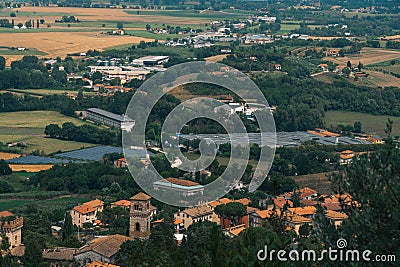 Narni Scalo Terni, Umbria, Italy - View of the industrial part of the city, solar power plant, distant view Stock Photo