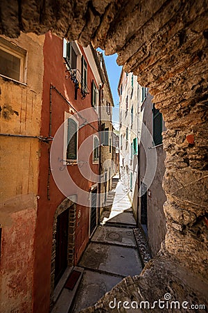 Narrow alley in the Ancient village of Tellaro - Liguria Italy Stock Photo