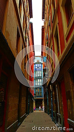 Narrow alley in Bilbao Editorial Stock Photo