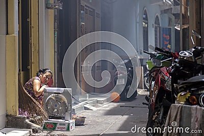 Narrow alley in Ho Chi Minh Editorial Stock Photo