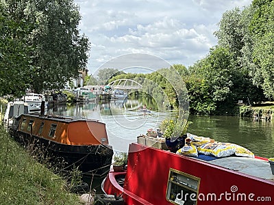 Narrow Boats Along the River Cam in Cambridge 2023 Editorial Stock Photo