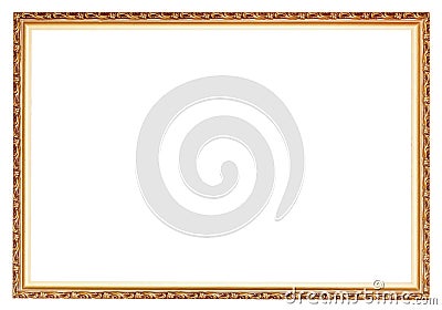 Narrow carved ancient gold wooden picture frame Stock Photo