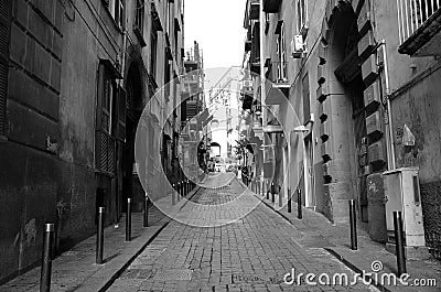 Narrow city street in naples spanish quarter in italy Editorial Stock Photo