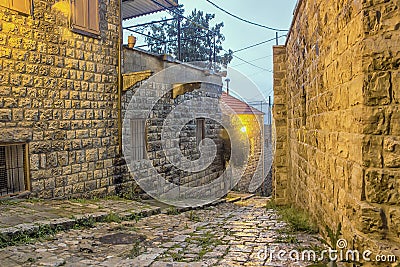 Narrow cobbled alley in old town. Deir al Qamar, Lebanon Stock Photo