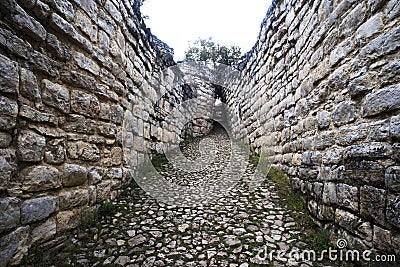 Narrow entrance ramp to the ruins of Kuelap near Chachapoyas, Peru Stock Photo